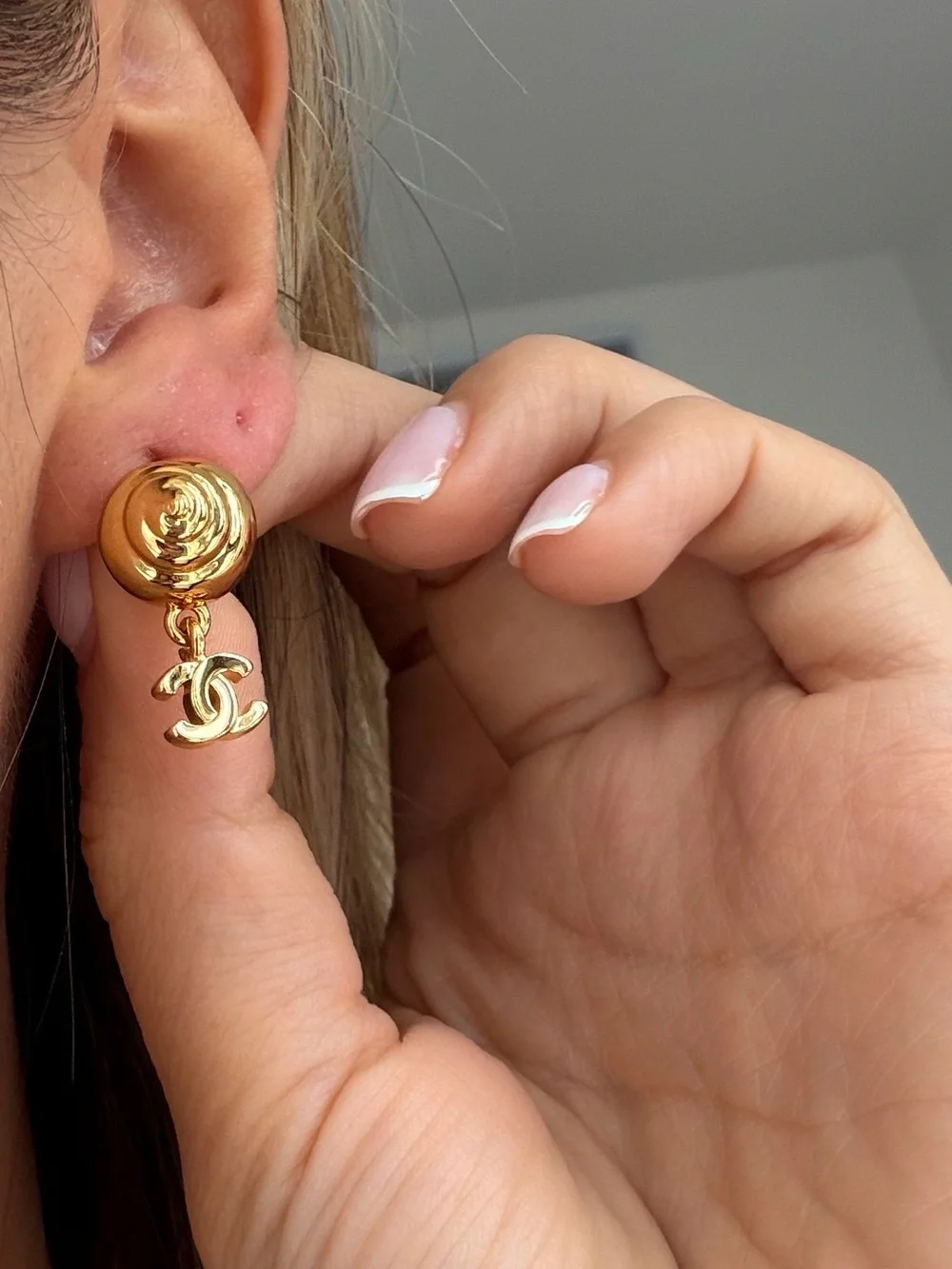 💛CHANEL Gold CC Drop Earrings with Dome Tops💛